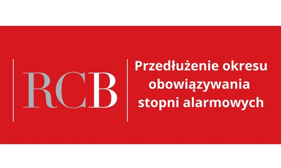 Grafika z napisem: RCB przedłużenie okresu obowiązywania stopni alarmowych.