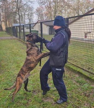 Umundurowana policjantka z psem służbowym.