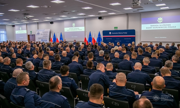 Policjanci podczas narady służbowej kadry kierowniczej Policji.