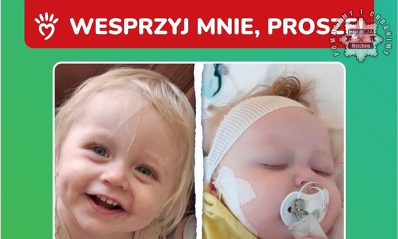 Kolaż dwóch zdjęć z małym dzieckiem. U góry napis: wesprzyj mnie, proszę!