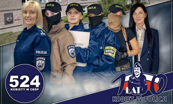 Funkcjonariuszki CBŚP. Logo 100 lat kobiet w Policji.