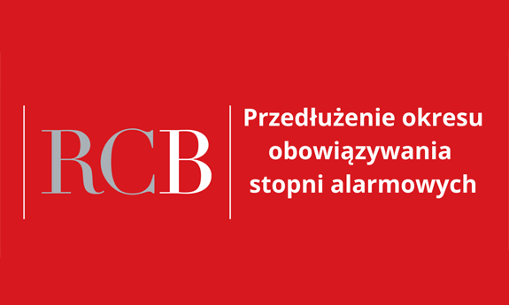 Grafika z napisem: RCB Przedłużenie obowiązywania stopni alarmowych.