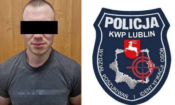 wizerunek mężczyzny i emblemat policyjnego wydziału poszukiwań identyfikacji osób