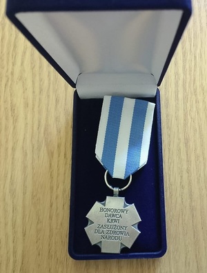 Odznaczenie Honorowego Dawcy Krwi - Zasłużonego Dla Zdrowia Narodu.