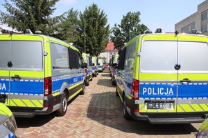 Zdjęcie przedstawia tylne części pojazdów: furgonów wypadowych