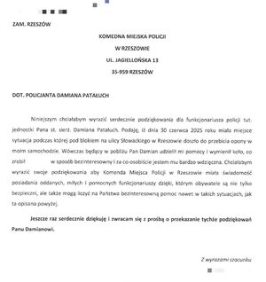 List z podziękowaniami.