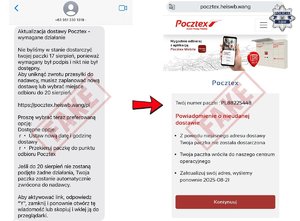 Zdjęcie fałszywej strony udające serwis firmy kurierskiej.