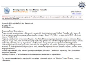 Zdjęcie e-maila z podziękowaniami dla policjanta.