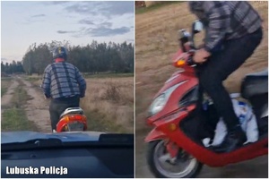 kolaż dwóch zdjęć mężczyzny jadącego na skuterze.