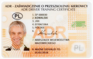 zaświadczenie ADR - wzór.