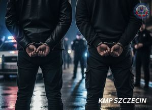 Odwrócone tyłem dwie osoby zakute w kajdanki.