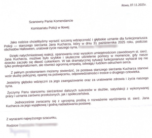 treść podziękowań od rodziców.