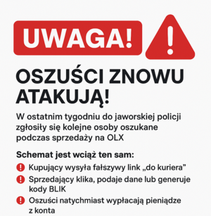 Napis uwaga oszuści znowu atakują.