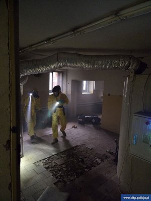 Uczestnicy szkolenia w specjalistycznych  kombinezonach.