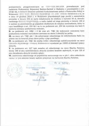 Druga strona wyroku sądu.