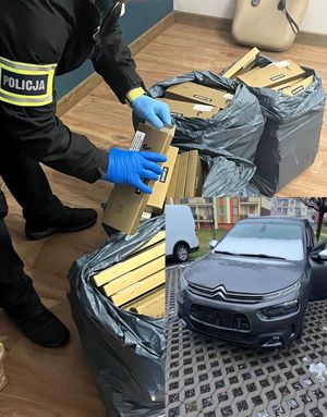 Zabezpieczony towar i odzyskany samochód.