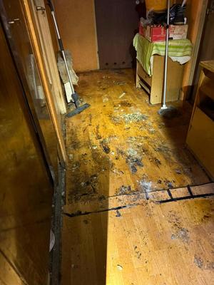 Wnętrze mieszkania gdzie przebywały zaniedbane psy.