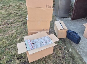 Zabezpieczone papierosy w kartonach.