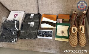 Podrobione towary zabezpieczone przez policjantów.