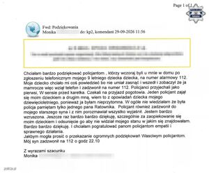 Treść wiadomości z podziękowaniami.