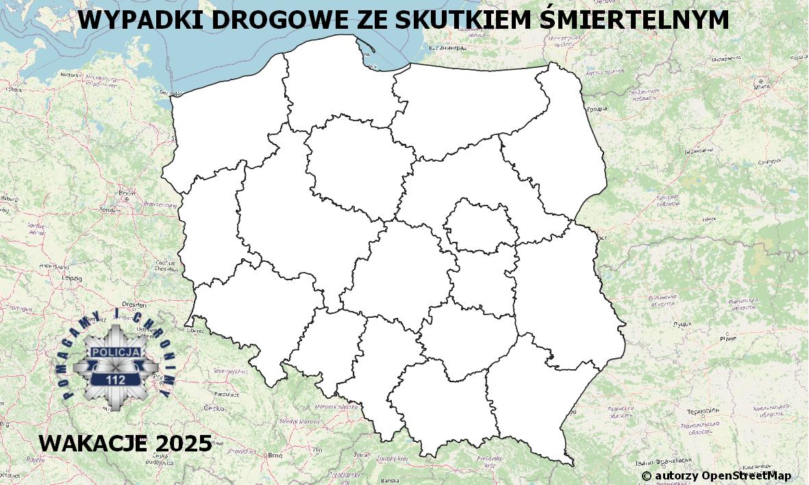 Policyjna Mapa Wypadków Drogowych ze Skutkiem Śmiertelnym - Wakacje 2025
