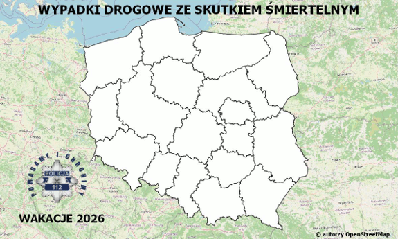 Policyjna mapa wypadków drogowych ze skutkiem śmiertelnym - Wakacje 2026