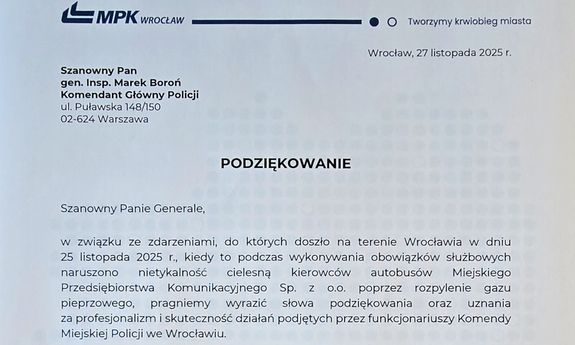 Kolejne podziękowania dla wrocławskich funkcjonariuszy za ich pełną zaangażowania służbę
