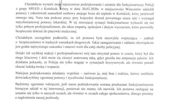 Podziękowania dla policjantów Wydziału Ruchu Drogowego koneckiej jednostki