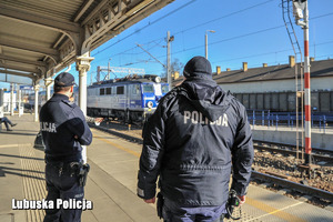 policjanci stoją na peronie