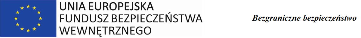Zdjęcie przedstawia logo Funduszu Bezpieczeństwa Wewnętrznego: Flagę Unii Europejskiej, obok której umieszczony został napis w trzech wersach: Fundusz Bezpieczeństwa Wewnętrznego, a obok niego napis kursywą: Bezgraniczne bezpieczeństwo.