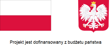 Obraz przedstawia flagę Rzeczpospolitej Polski oraz godło Rzeczpospolitej Polski  Na dole umieszczony został napis: "Projekt jest dofinansowany z budżetu państwa".