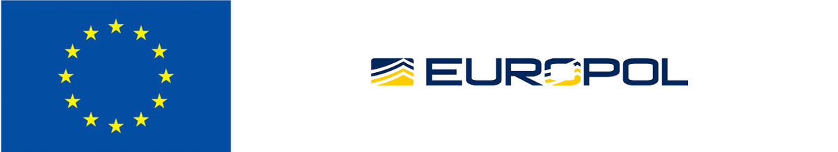 Obraz przedstawia logo projektów realizowanych z funduszy zewnętrznych w ramach działań Europol: flagę Unii Europejskiej z lewej strony oraz niebiesko-żółty napis Europol z prawej.