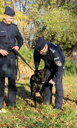 Umundurowani policjanci i pies służbowy