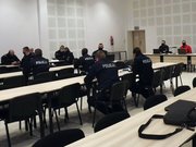 Uczestnicy szkolenia - policjanci i ratownicy STORAT na auli Oddziału Prewencji Policji w Rzeszowie.