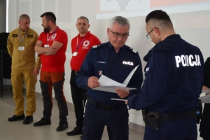 Policjanci podczas konkursu na auli Oddziału Prewencji Policji w Rzeszowie