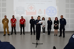 Policjanci podczas konkursu na auli Oddziału Prewencji Policji w Rzeszowie