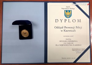 Złota Odznaka za Zasługi dla Województwa Śląskiego oraz Dyplom