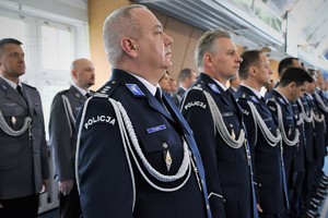 Przedstawiciele kierownictwa śląskiej Policji podczas uroczystości.