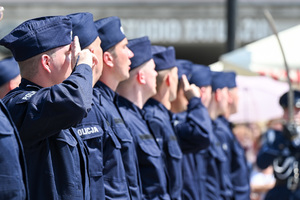 kolorowe zdjęcie policjantów stojących w szeregu
