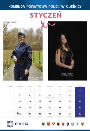 kartka z kalendarza na rok 2021 z policjantkami KPP Oleśnica
