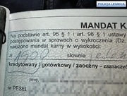 Mandat karny z wpisaną kwota 1500 złotych