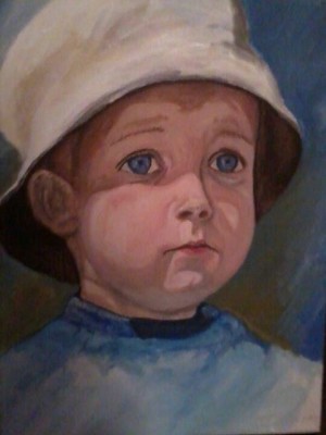 portret - dziecko w białej czapeczce